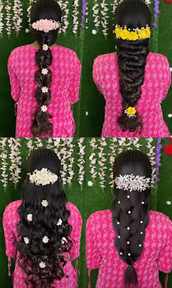 Four bridal hairstyles with flower accessories